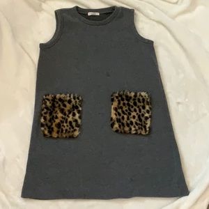 Crewcuts Girls Gray Jumper Dress Leopard Pockets